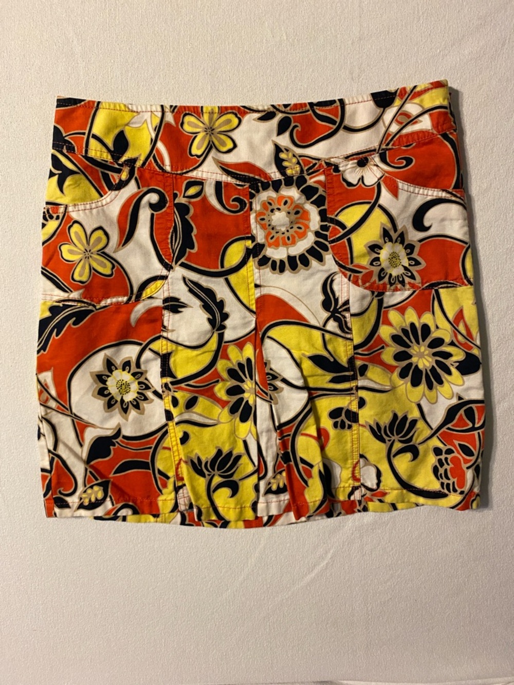 Ann Taylor Colorblock Floral Skirt in Orange, Yellow, White, Tan and Black Sz 10